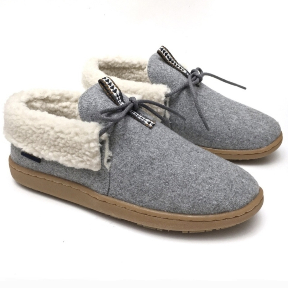 Pendleton Caravan Cabin Fold Slippers Wool Washable Sherpa Lined Gray Hygge 9